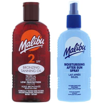 Malibu Sunscreen Oil SPF2 200ml + After Sun Spray Balm 200ml