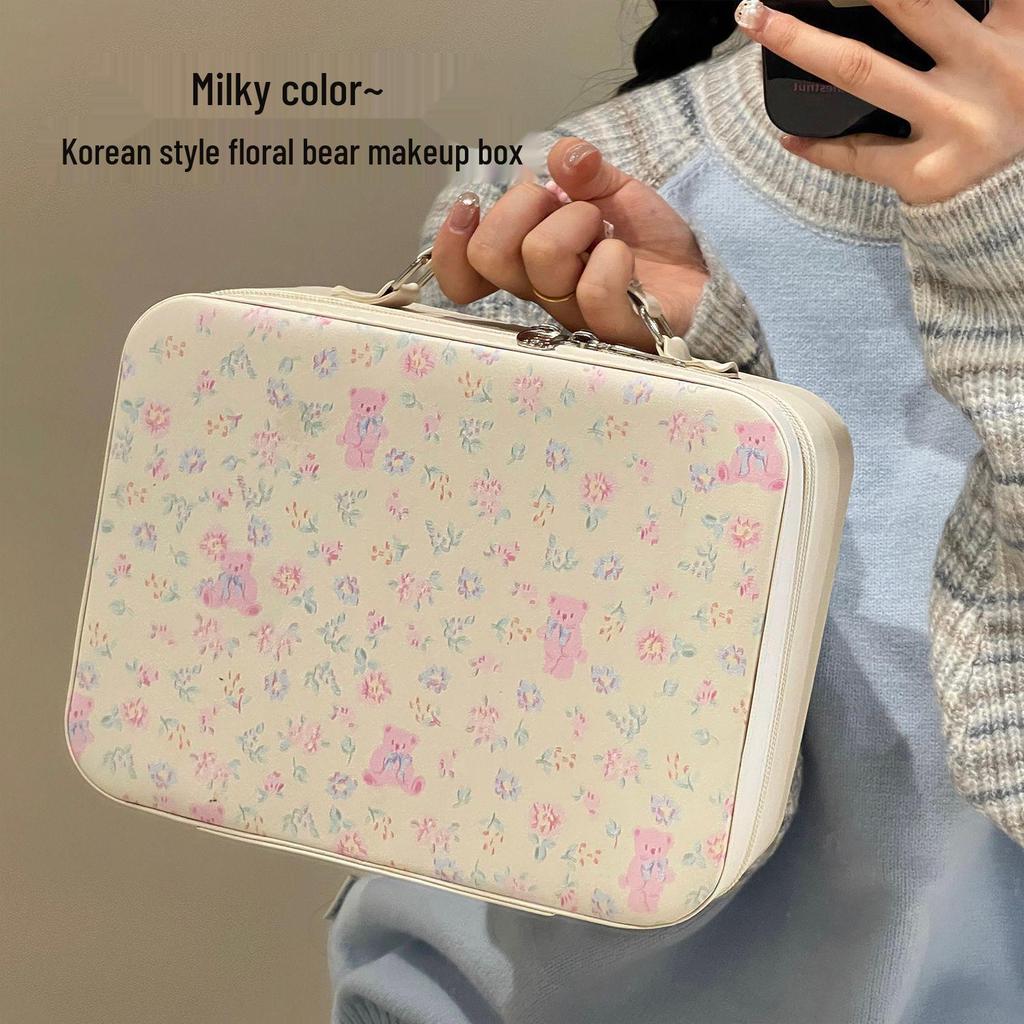 Large Capacity Cute Handbag Makeup Case with Mirror - Portable Travel Cosmetics Bag