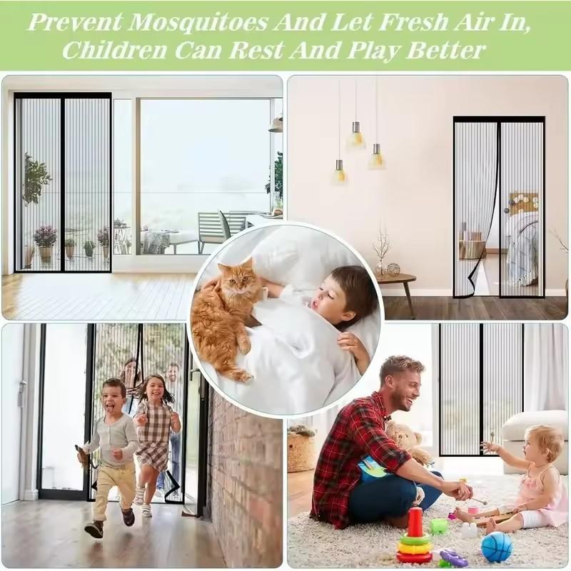 Magnetic Screen Door Mesh Curtain Mosquito Net Bug Hands Free Partition Mute Striped Door Curtain Bedroom Ventilation