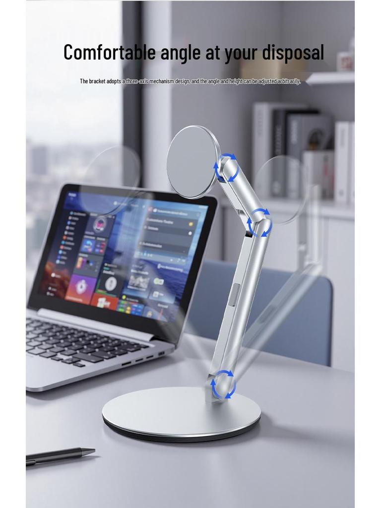 Suporte de Mesa Ajustável em Alumínio para Tablet e Celular com Montagem Magnética