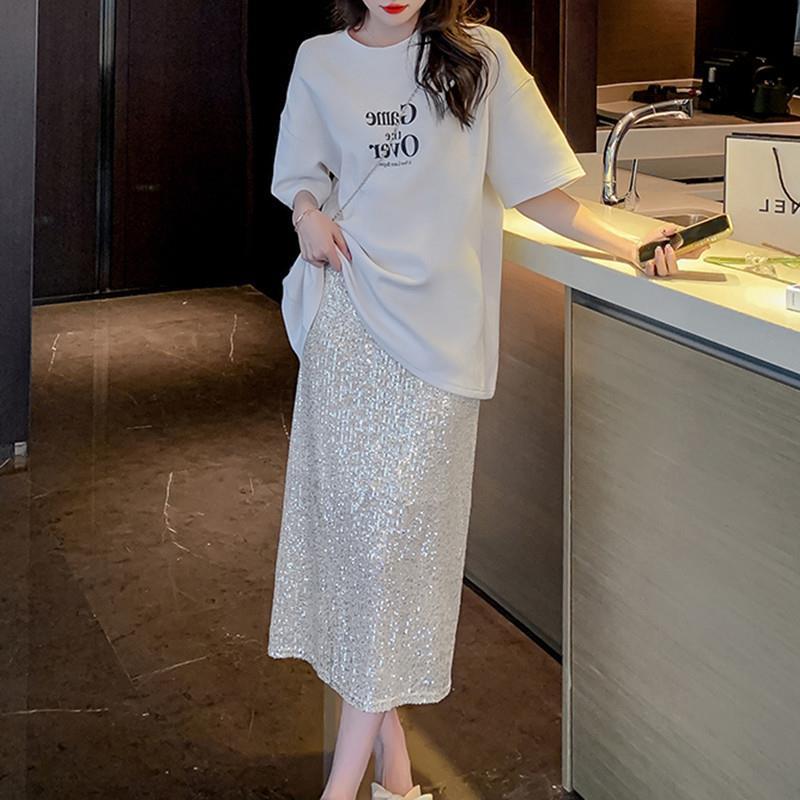 Summer 2026 new fashion fringed sequined skirt high sense American A-shaped split skirt design sense