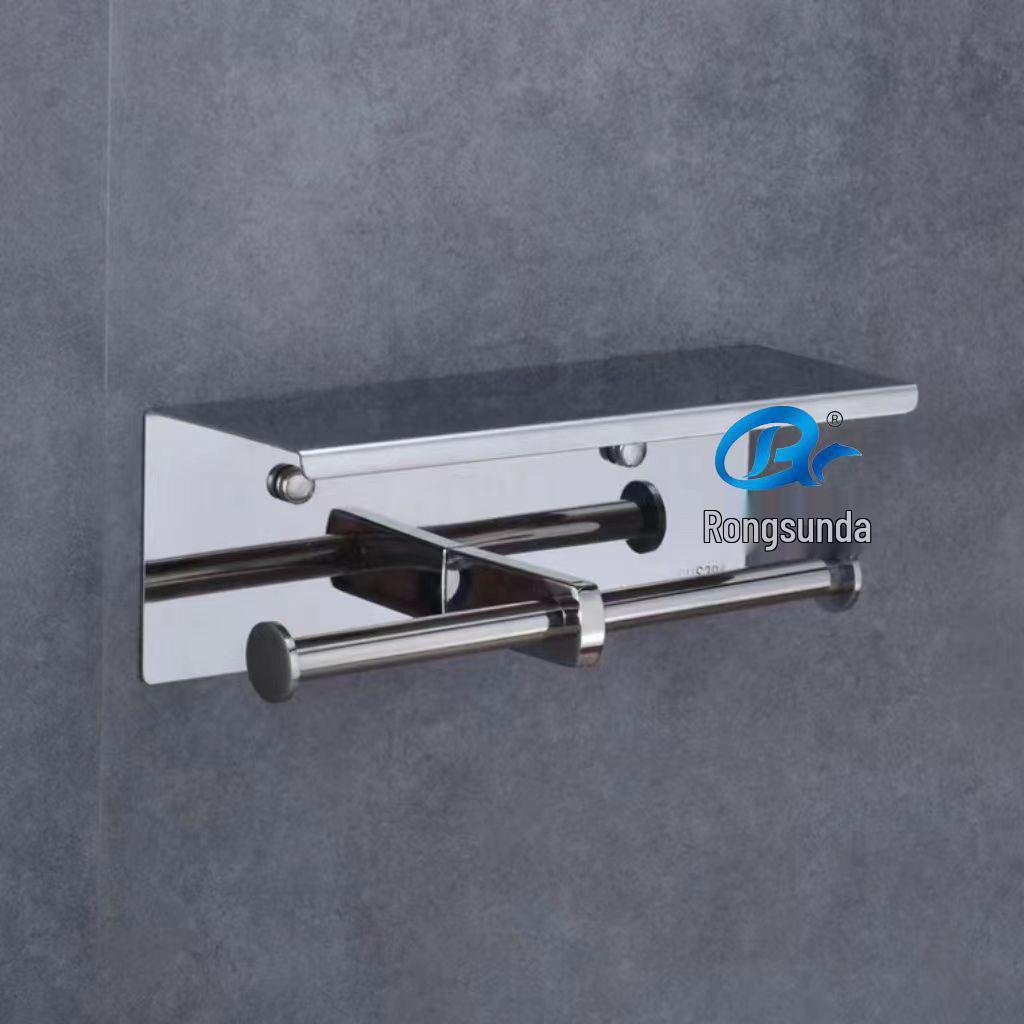 Dual Roll Toilet Paper Holder with Phone Stand - Anti-Collision, Drop-Proof, 304 Stainless Steel 201 Stainless Steel (Inner Bend Anti-collision)