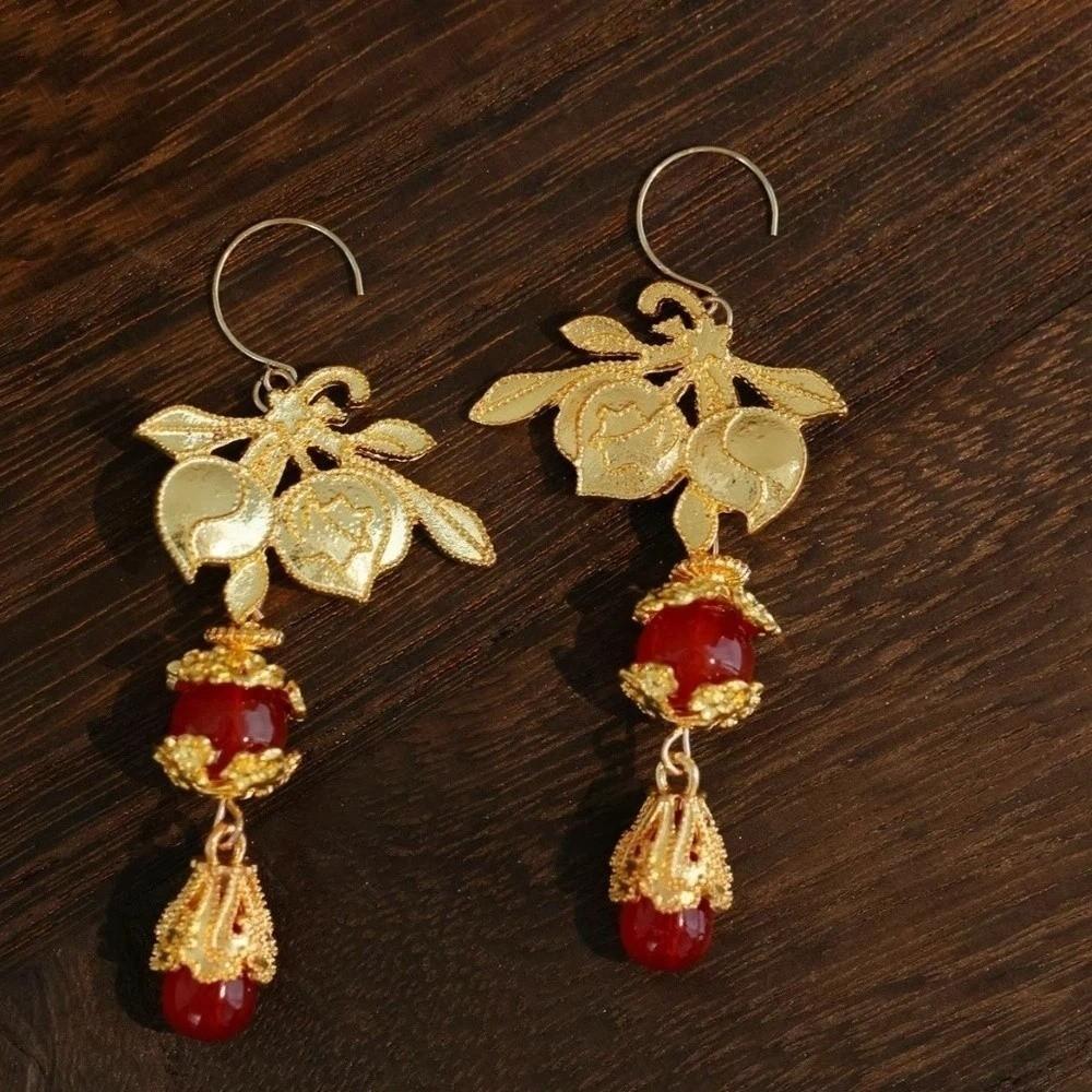 Aesthetic Bride Cherry Stud Earrings Jewelry New Year Earrings Chinese Wedding Earrings  Woman
