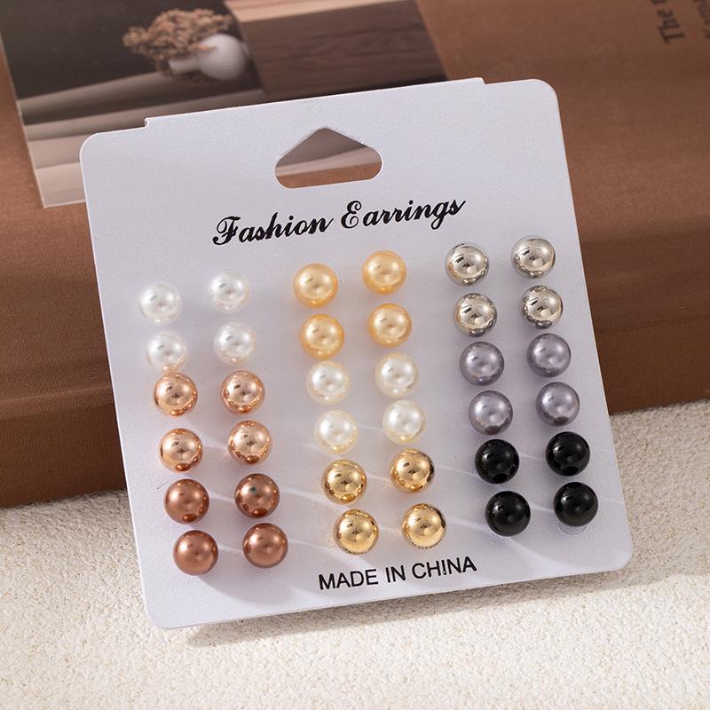 18-Piece Geometric and Pearl Stud Earring Set - Trendy European & American Style