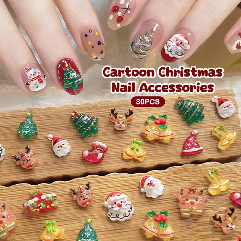 30 Pcs Cute Mini Resin Cartoon Christmas Decorations Flatback Ornament Jewelry Making Manicure Hairwear Accessories