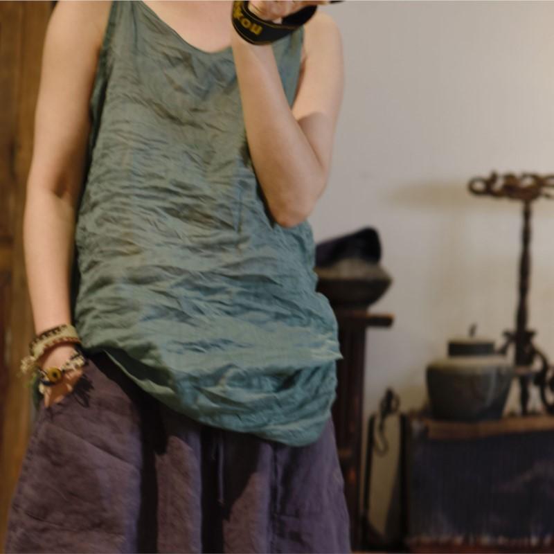 Johnature Kobieta Wiosna Moda Vintage Jednolity Kolor Nisza Dekolt w Serek Chiński Styl Topy