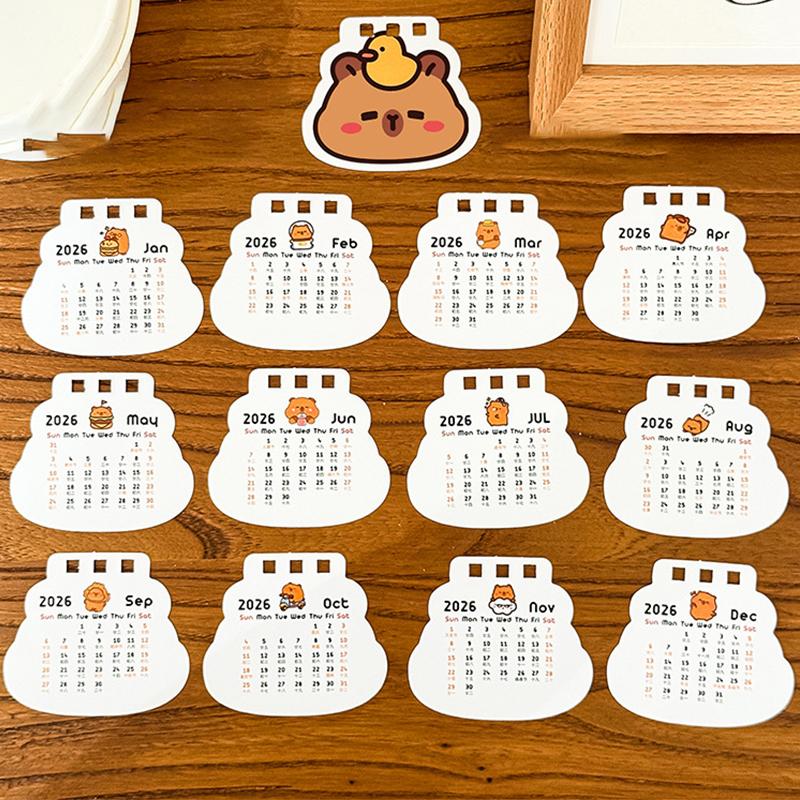 2026 Mini Capybara Desk Calendar Pocket Portable Daily  Calendar Planner Desktop Decoration Office Stationery