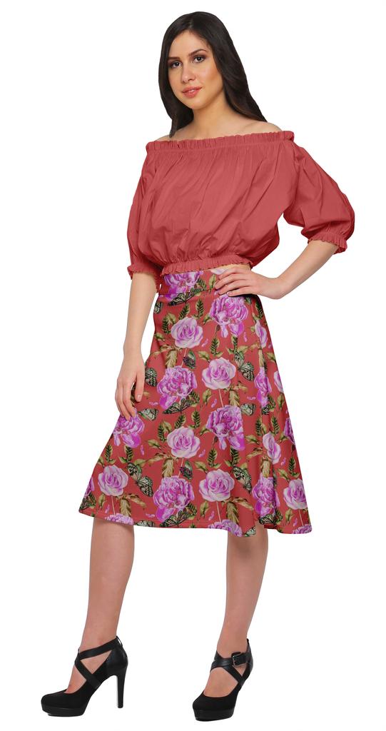 Moomaya Printed Skirt For Women Poly Spandex Casual Wear Summer Girls Skirt