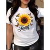 European Size European Size Women's White Sunflower & Butterfly Print Faith Lettering T-Shirt - Short Sleeve Round Neck Casual Top =