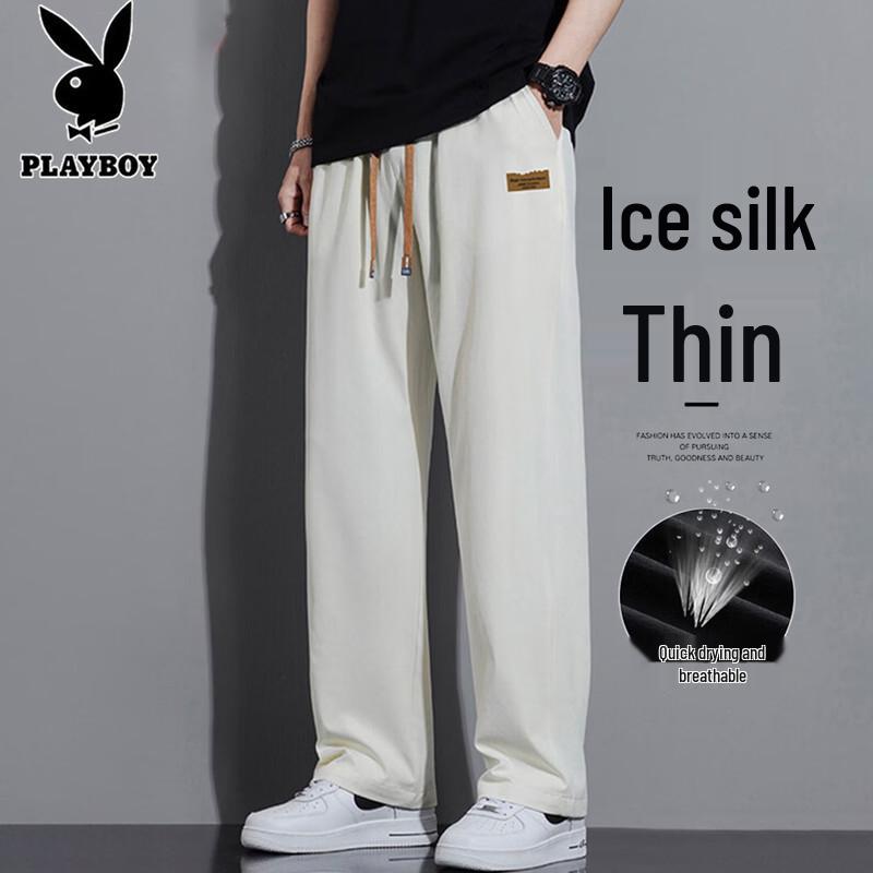 PLAYBOY Men s Casual Ice Silk Straight Quick-Drying Pants XL