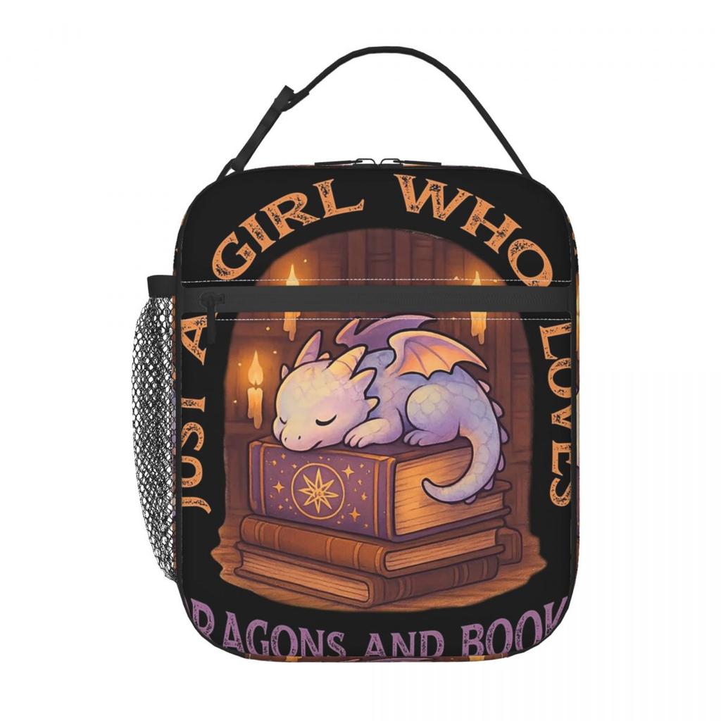 Sücher Drache Schläft Auf Einem Buch Isolierte Lunchtasche für Damen Kinder Auslaufsichere Lebensmittelboxen Thermische Brotdose Tragetasche