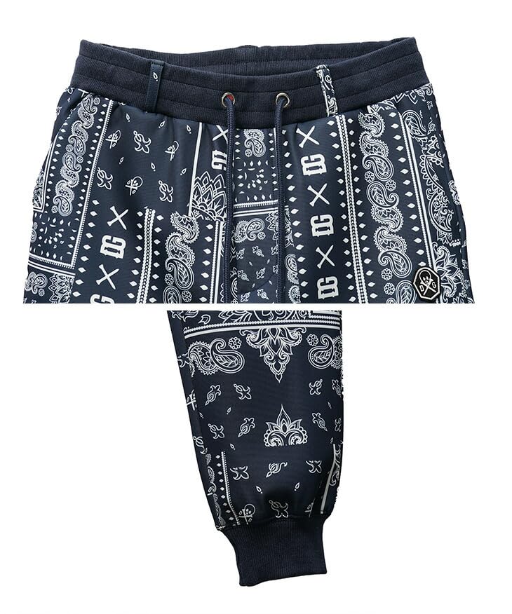 DIVINER GOLF Long Sleeve Golf Set for featuring a Paisley and Jogger Size Navy Men's Fall/Winter, Print, Stand-Up Collar, Pants. L, (Navy Logo).