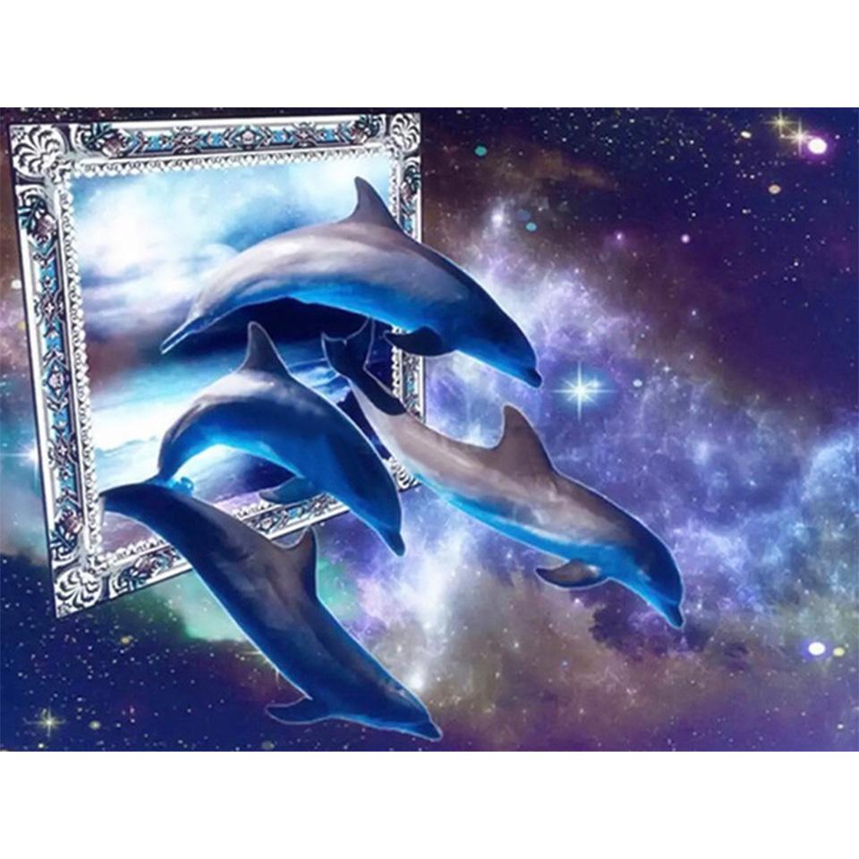5D DIY Diamond Painting Full Round Animal Dolphin Diamond Embroidery Painting Cross Stitch Kit Home Decoration Rhinestone Gift
