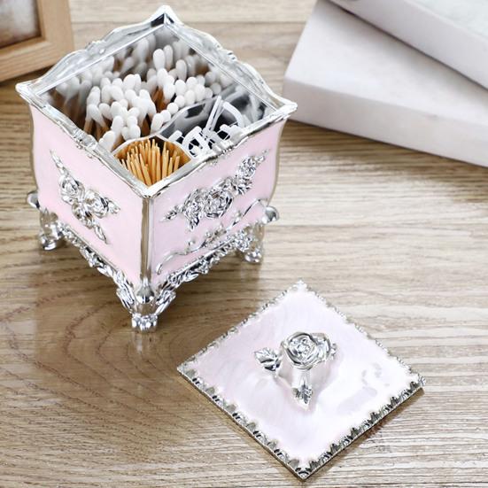 Toothpicks Box European Style Vibrant Color 3 Grids with Lid Relief Pattern Decorative Plastic All-Purpose Toothpick Cotton Swab Organizer Box Home