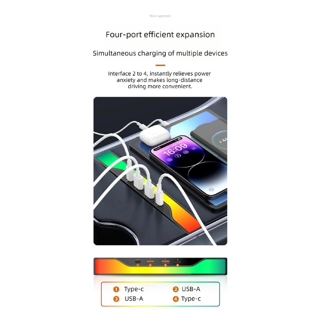 For Tesla Model Y 2023 Accessories USB Hub 4-Port 27W Fast Charger Smart Docking Station Adapter Power Shunt Splitter Extension