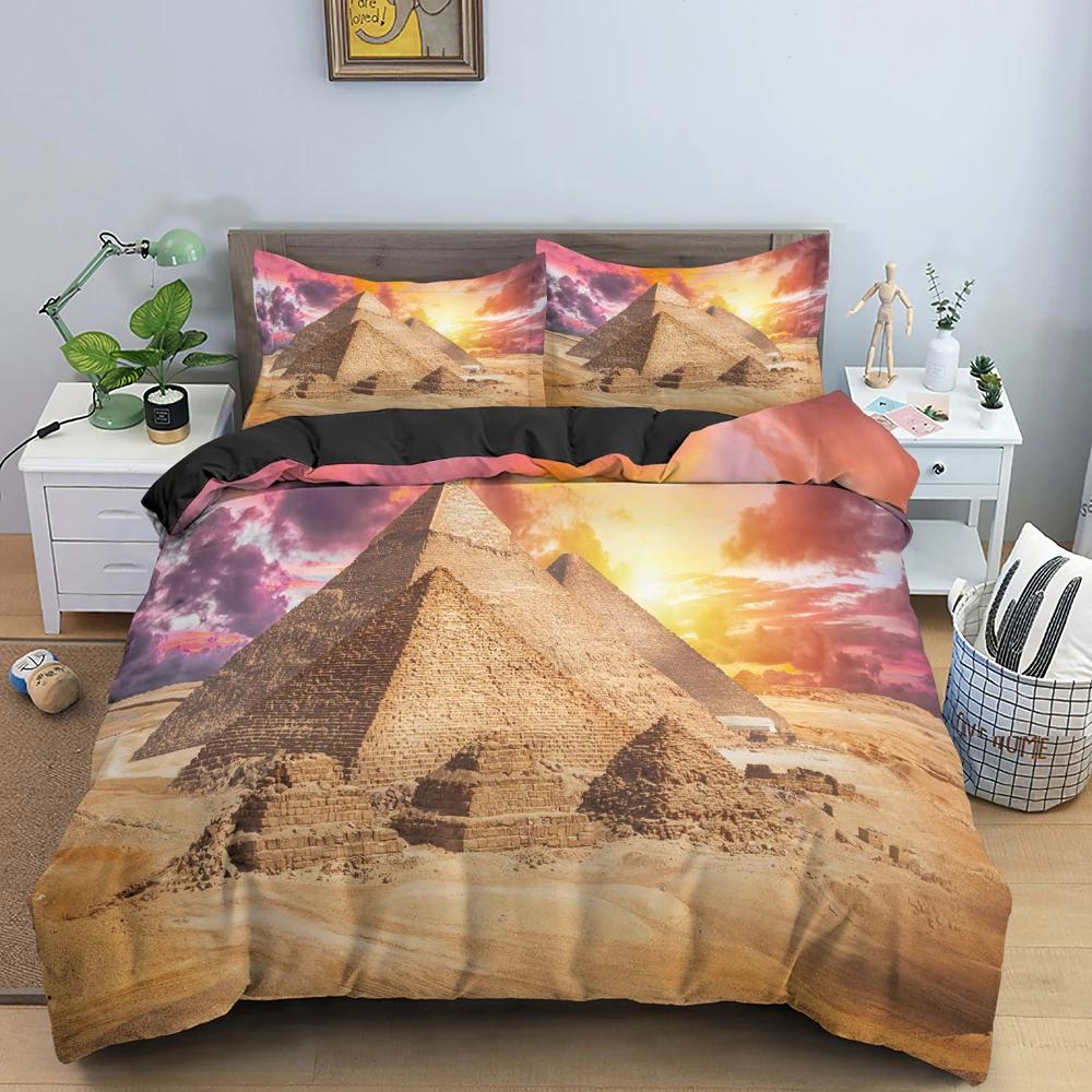 Forntida egyptiska pyramider Sängkläder Set Klassisk arkitektur Påslakan Sängkläder King Twin Queen Dubbel Polyester Täcke