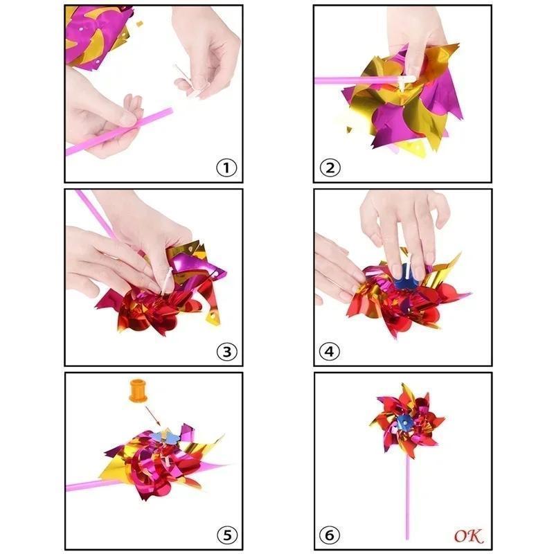 New 6Pcs Kids Windmill Pinwheel Toy Colorful Plastic Wind Spinner Lightweight Garden Lawn Party Festival Decoration Accessory