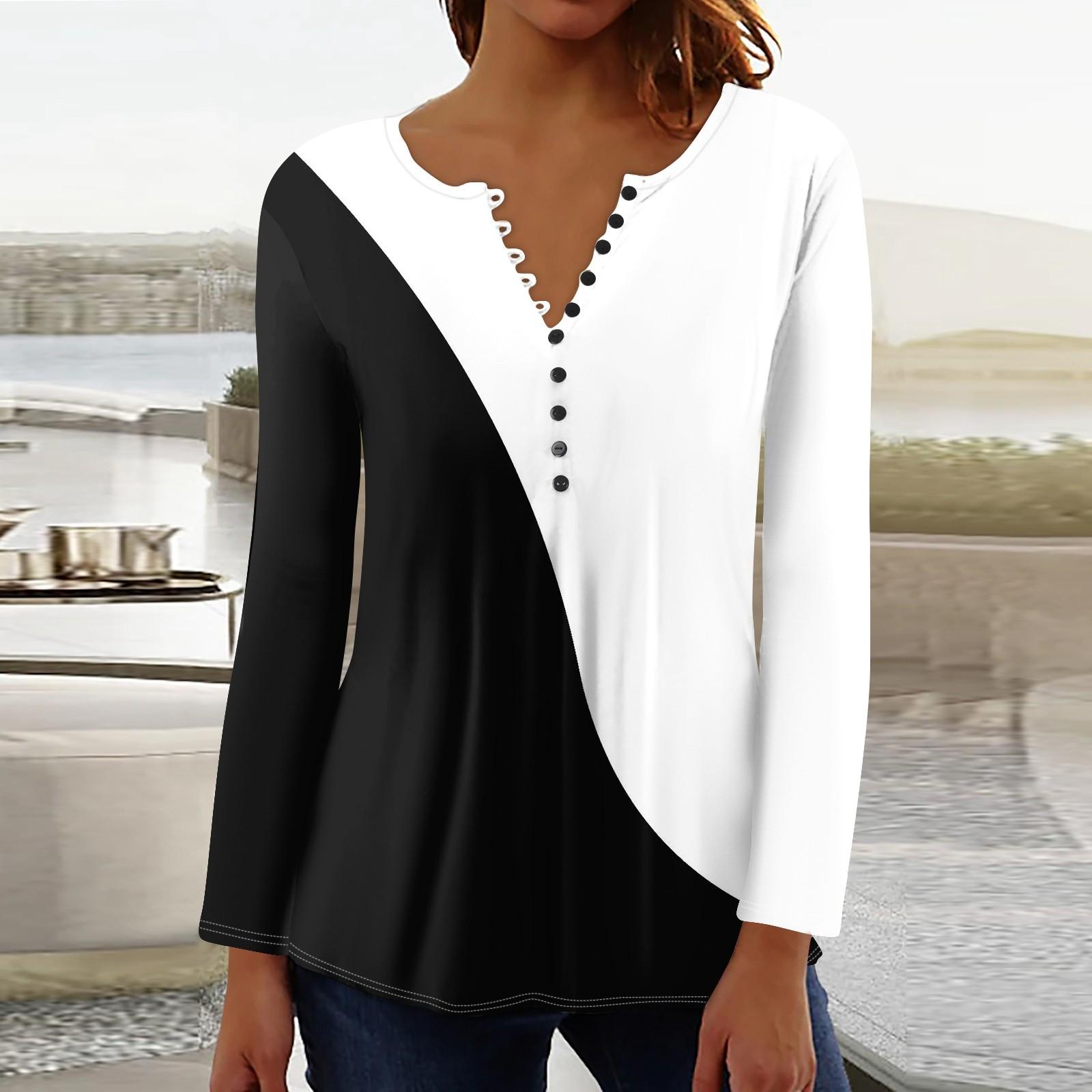 Женский повседневный топ свободного покроя с длинным рукавом и пуговицами M чёрный — фото 8