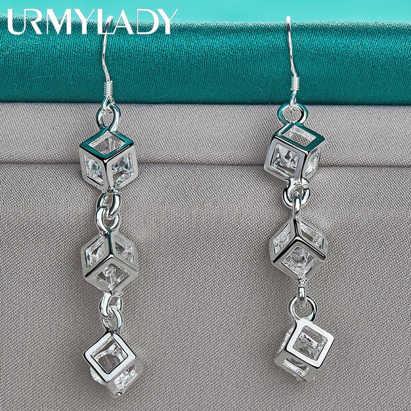 925 Sterling Silver Three Square Zircon Earrings For Women Fashion Wedding Engagement Jewelry