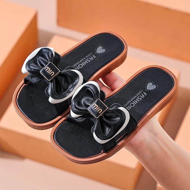 Letní dětské protiskluzové ploché sandály s mašlí – Roztomilé plážové pantofle pro dívky