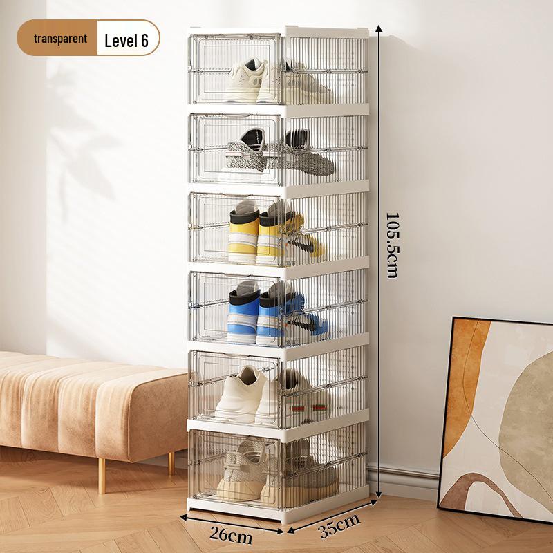Foldable Transparent Shoe Box Cabinet with No-Install Lid - Multi-layer Thickened Shoe Rack for Home Storage