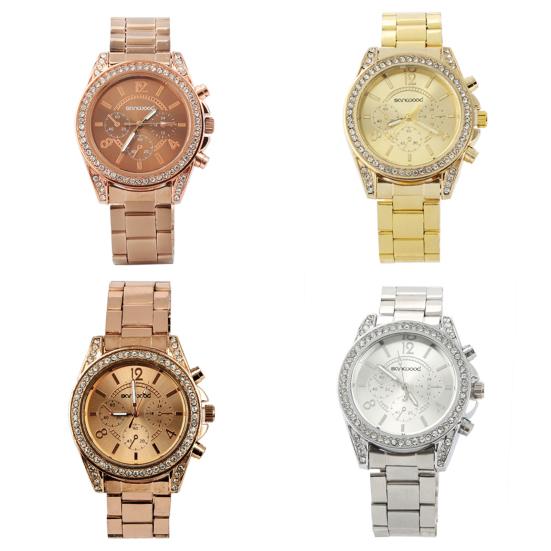 Dámské módní náramkové náramkové hodinky z nerezové oceli s lesklým kamínkem