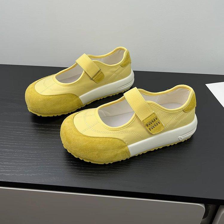 

Ugly cute Mary Jane shallow mouth Velcro lazy shoes soft sole comfortable fashion versatile Boken single shoes one-word buckle women s shoes 35 жёлтый