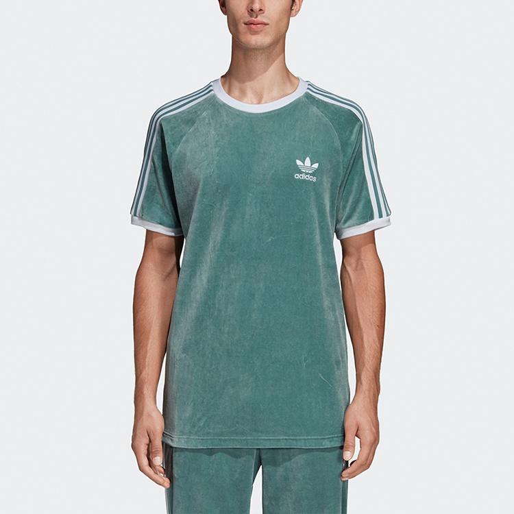 adidas Originals Cozy Tee Casual Round Neck Loose Logo Stripe Short Sleeve Green Men's DV1623