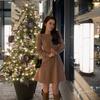 Twisted Knitted Dress for Women In Autumn and Winter High-waisted Casual Long-sleeved Pullover Solid-color Sweater
