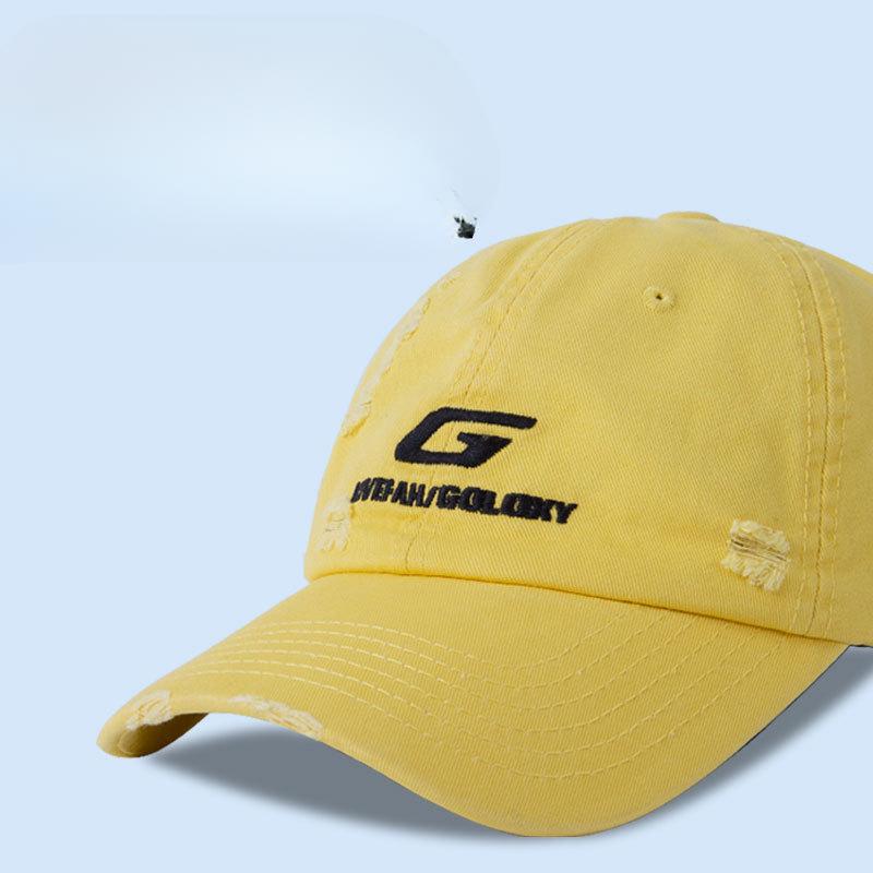 American Retro Old Ripped Baseball Hat Women Casual and Versatile Letter Embroidered Baseball Hat Curved Brim Sun Hat