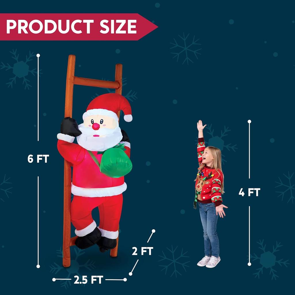 JOYFY 6 FT Christmas Inflatable Climbing Santa Hanging Inflatable Christmas Yard Decorations for Xmas Party Lawn Décor