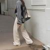 Women's Fashionable Casual Draping Knitted Wide-Leg Pants Elastic Waist Embossed Wool Mopping Trousers