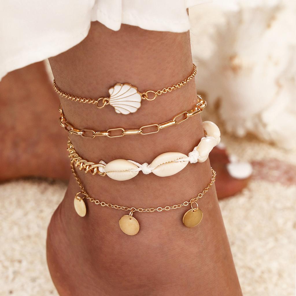 Bohemia Gold Color Snake Ankle Bracelet Set For Women Butterfly Key Lock Charm Anklet Chain On Leg Boho Jewelry Gift