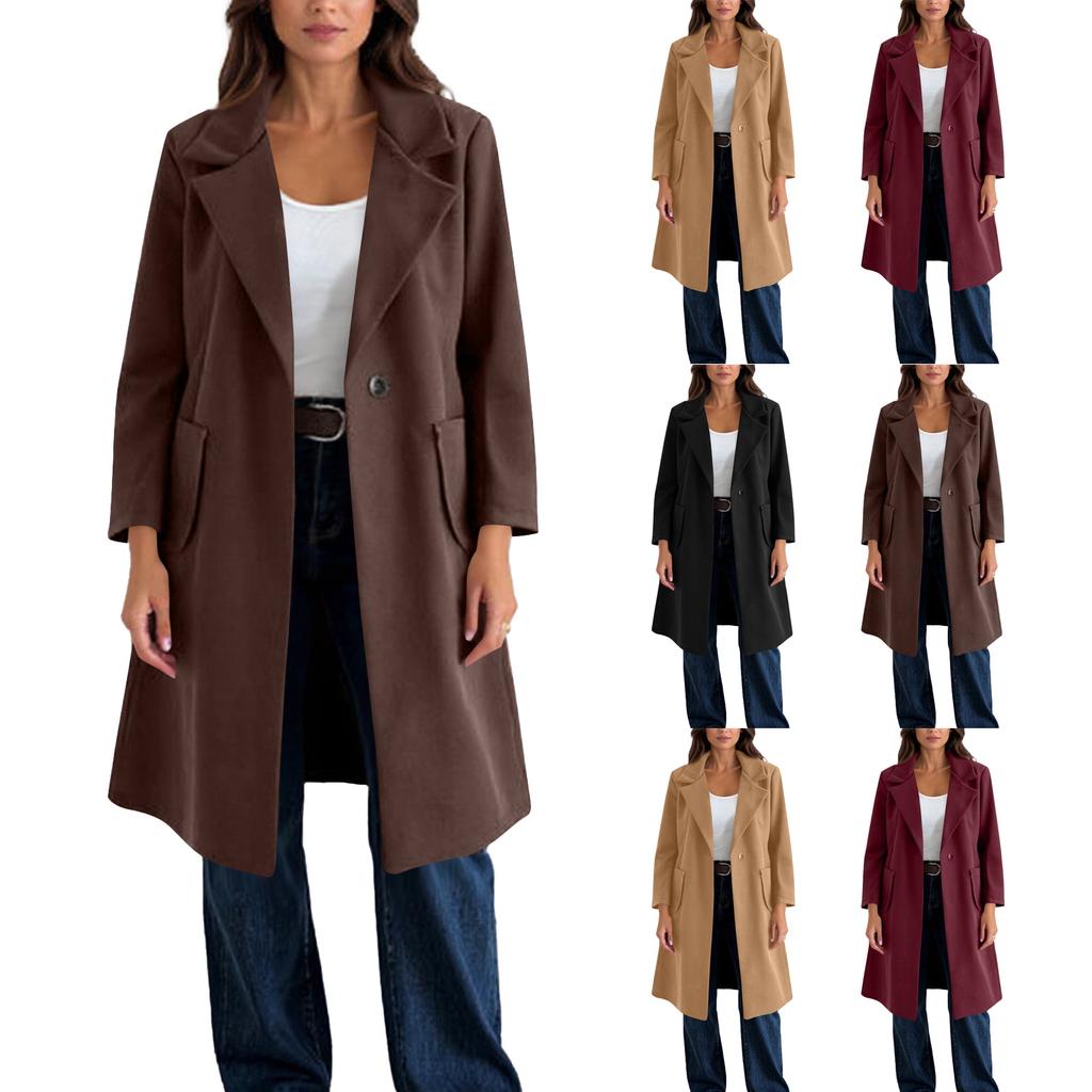 Women's Fashion Casual Woolen Solid Color Long Coat