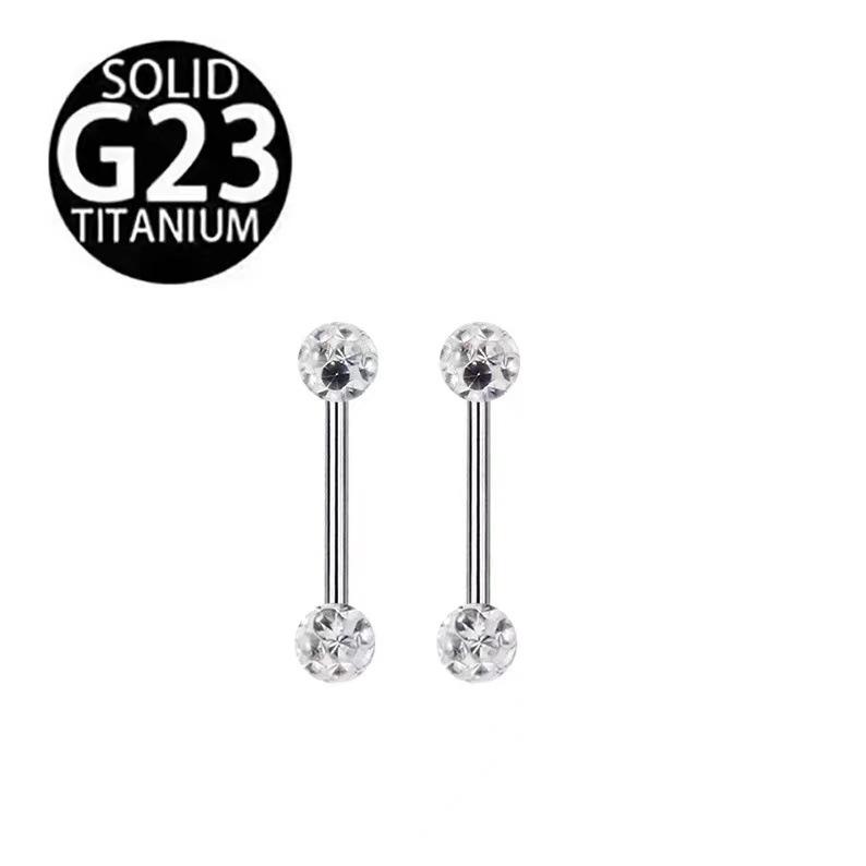 Titanium Shamballa Diamond Ball Tongue Stud with Polymer Clay Diamond Inlay - 14G Body Piercing Jewelry