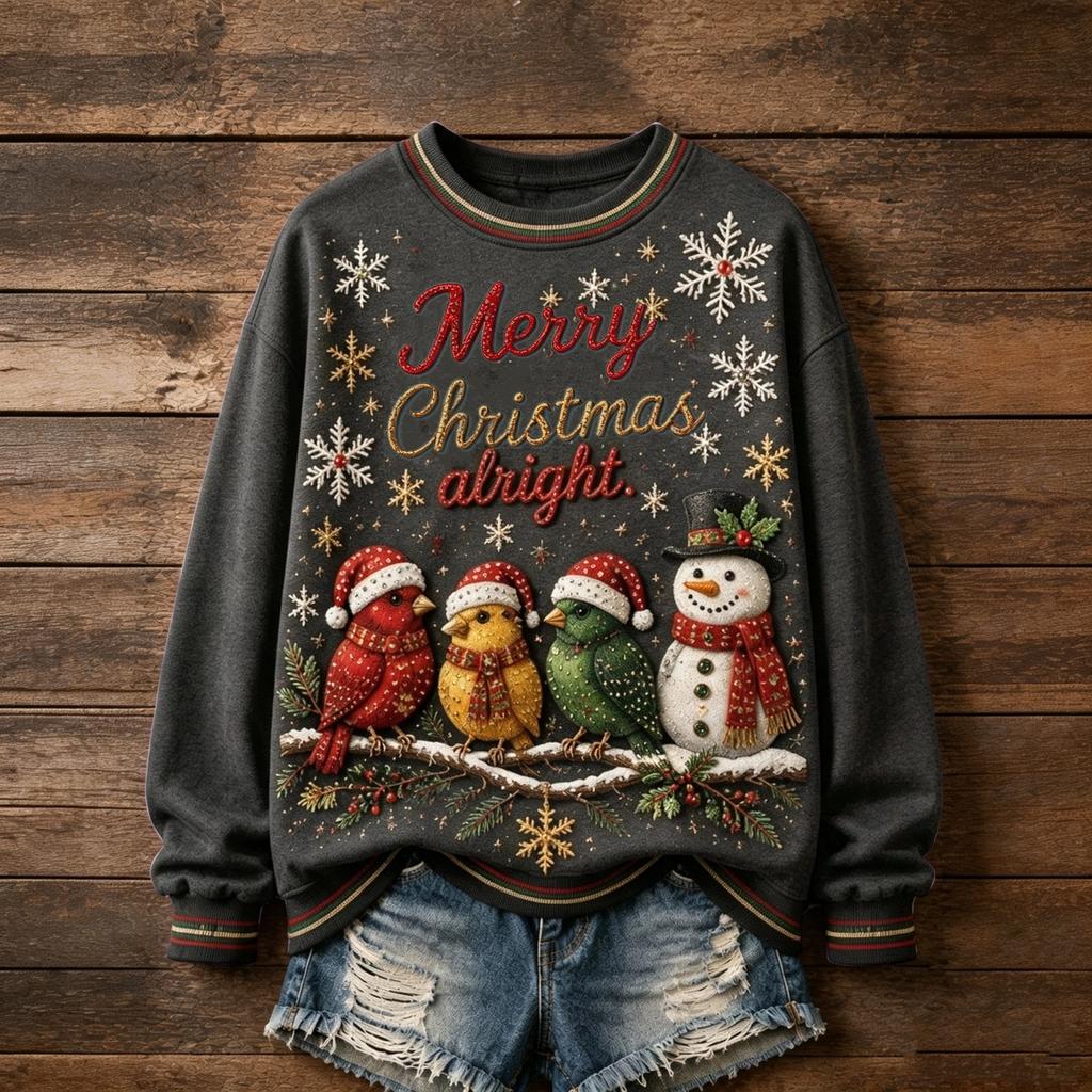 Women's Christmas Print Round Neck Long Sleeve Pullover Top for Holiday Parties and Everyday Wear