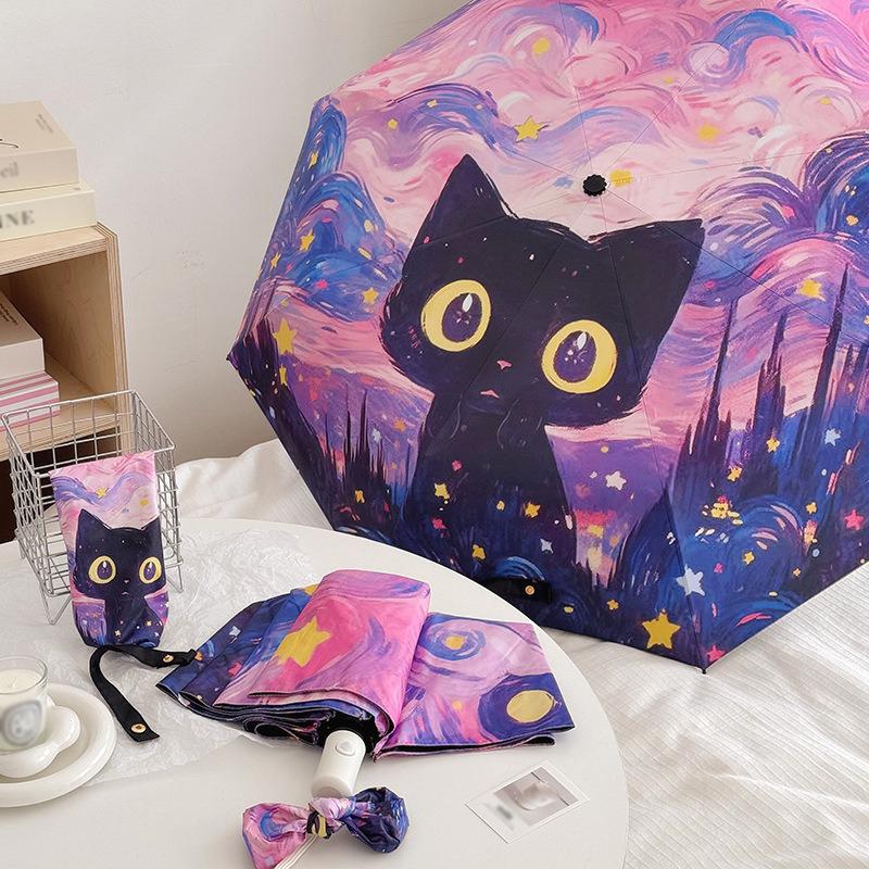 Cartoon Cat Pink Folding Umbrella Professional Sun Protection And UV Protection Umbrella Dual use of Rain and Sunny Automatic