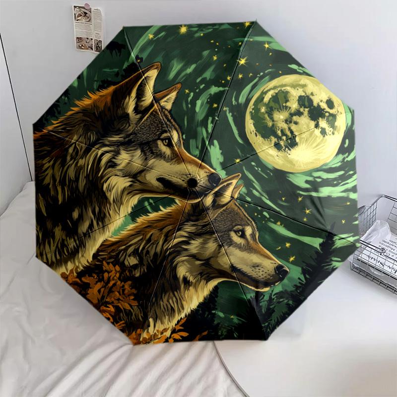 Wolfsmuster, automatisch faltbarer Regenschirm, tragbares und faltbares Design, 8 Rippen, ein Weihnachts- oder Geburtstagsgeschenk.