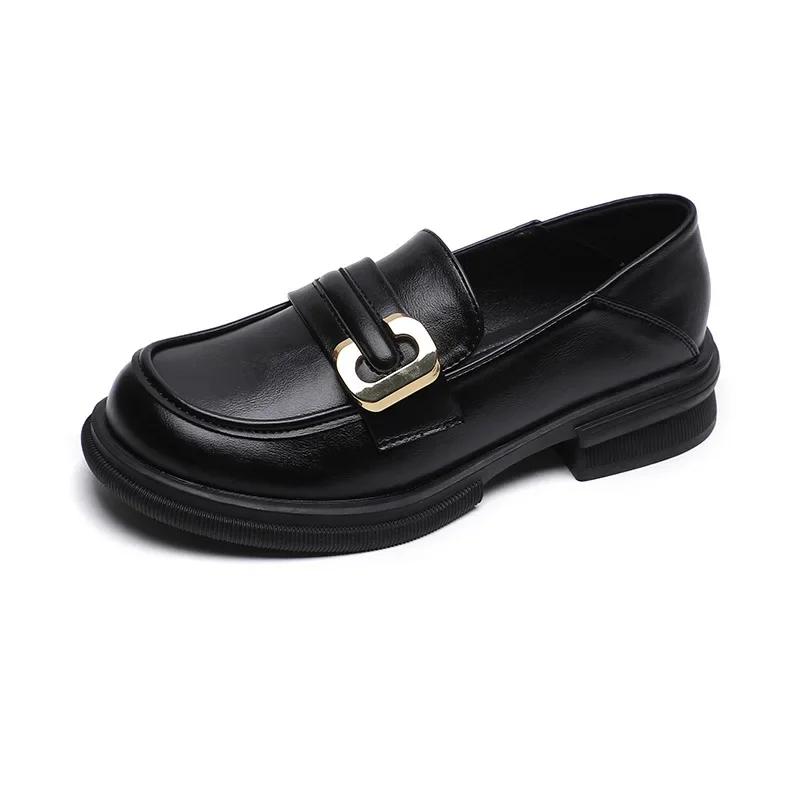 Fashion British Style Platform Loafers Women Plus Size Round Toe Single Shoes Woman Slip-on Thick Bottom Pu Leather Shoes Mujer Zapatos