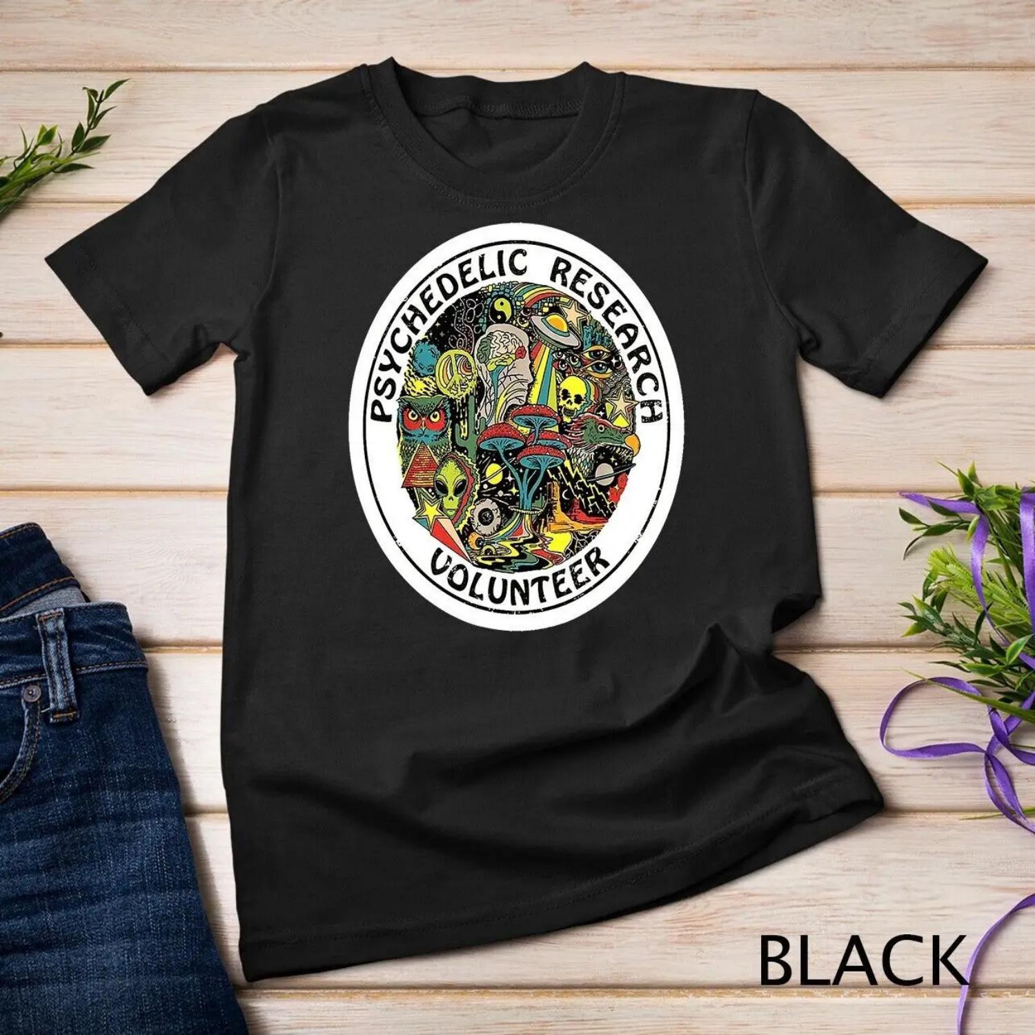 Psychedelic Research Volunteer UFO Aliens Retro Vintage T Shirt S чёрный