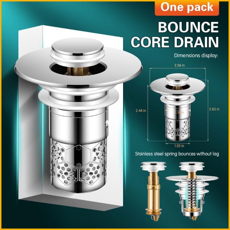 Kitchen Sink Drain Basket Anticlogging Drain Stoppers Bounce Cores Sink Strainer Wash Basins Drain Filter Easy to Use