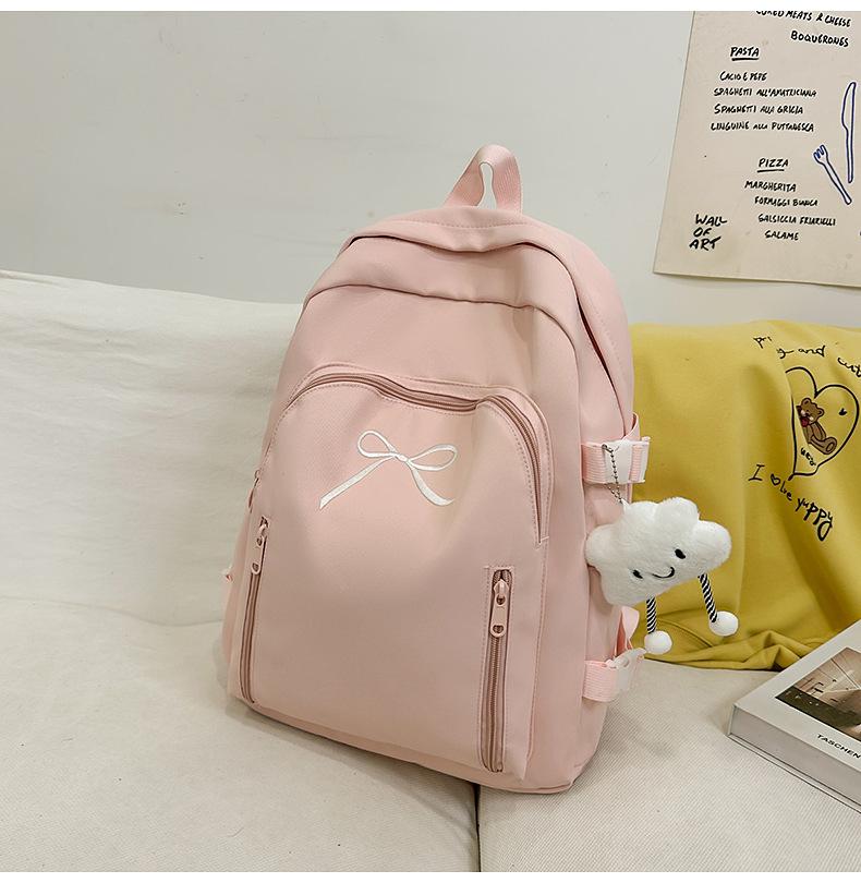 School Bag Solid Color Cute Bow Backpack New High Value Junior High School Student School Bag Commuting Travel Versatile Backpack
