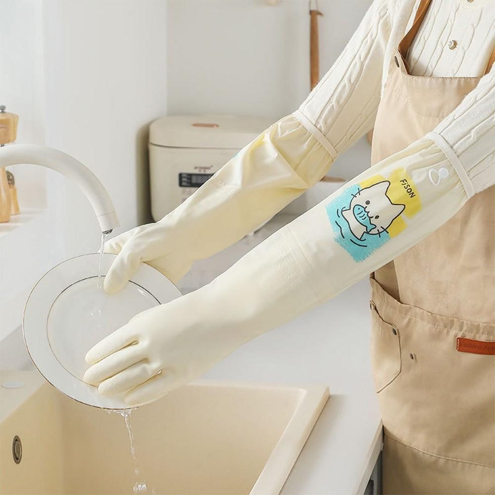New Durable Dishwashing Gloves Extra Long Fleece-lined Household Chores Gloves Warm Thickened Cleaning Gloves Kitchen Use
