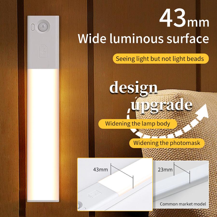 Smart Automatic Human Body Sensor Night Light Rechargeable Magnetic Strip Light LED Tricolor Wardrobe Hallway Cabinet Light