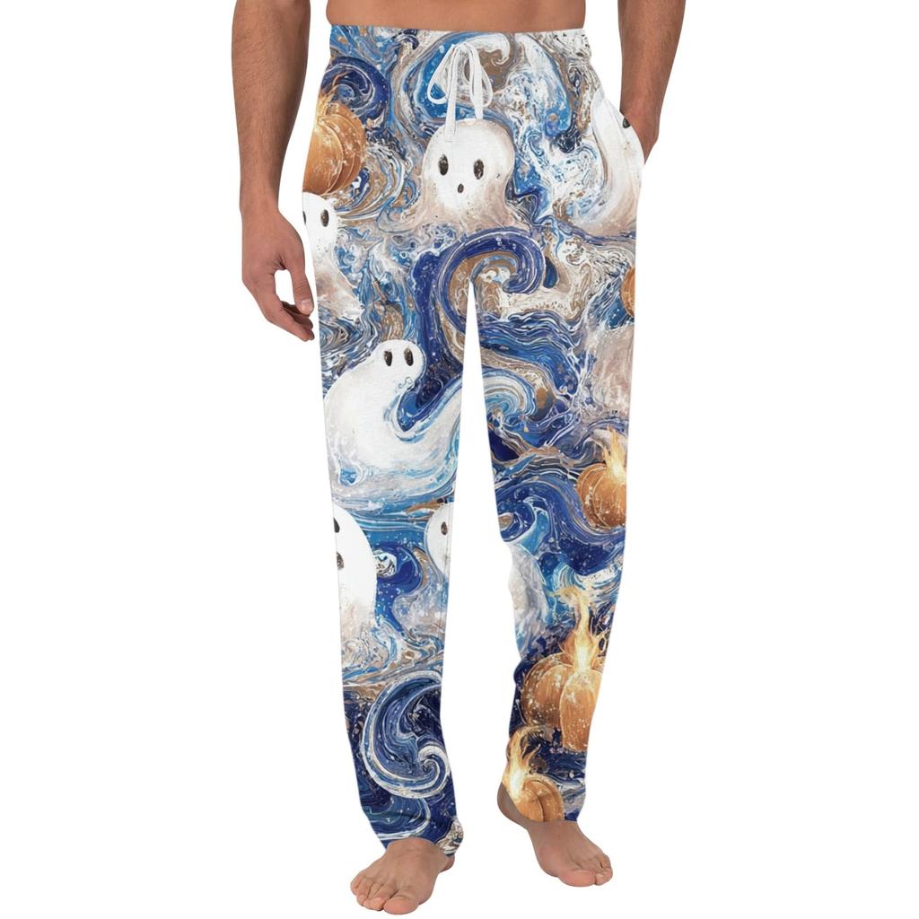 Men's Halloween Printed Drawstring Pocket Lounge Pants Pumpkin Pattern Casual Home Sleepwear Trousers for Men