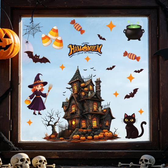 Static Glass Sticker, Halloween Window Clings, Reusable Electrostatic Decals, Haunted House Stickers for Glass Doors Windows, for Halloween Party