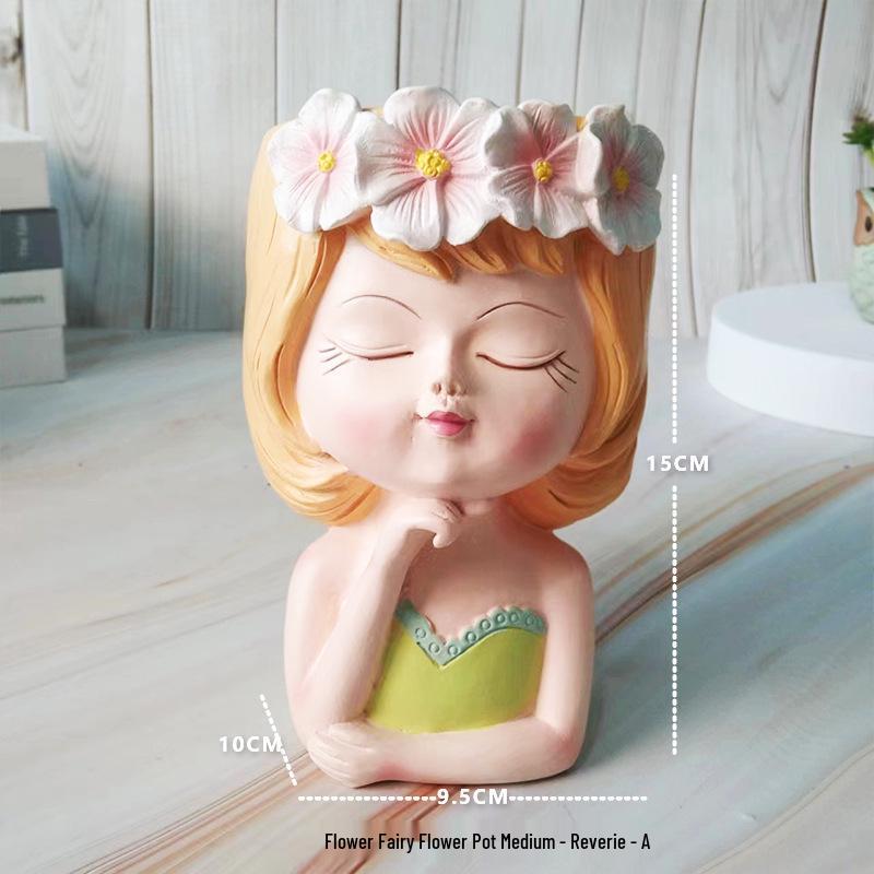 Nordic Style Resin Fairy Flower Pot - Cute Cartoon Succulent Desktop Ornament.