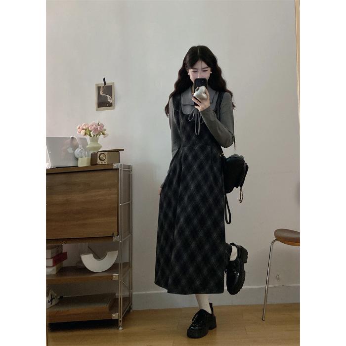 

Plus Size Women s Faux Two-Piece Patchwork Long Sleeve Autumn Dress with Cinched Waist and Slimming Skirt 2XL темно-серого