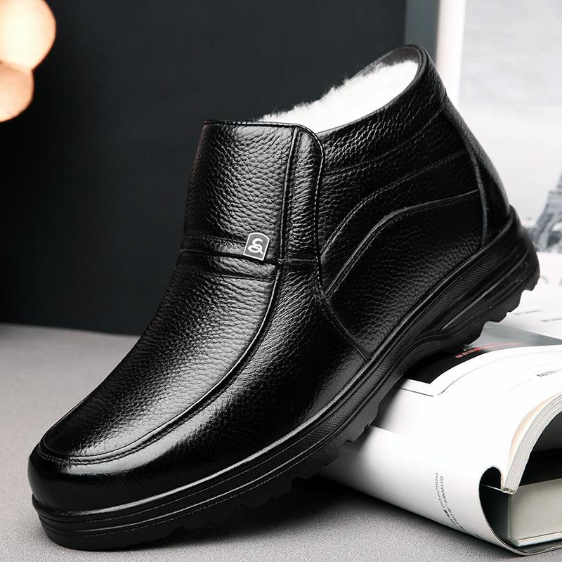 

Мужские хлопковые туфли, новые зимние бархатные кожаные повседневные высокие кожаные туфли, теплые и нескользящие, обувь для пожилых отцов среднего возраста 44