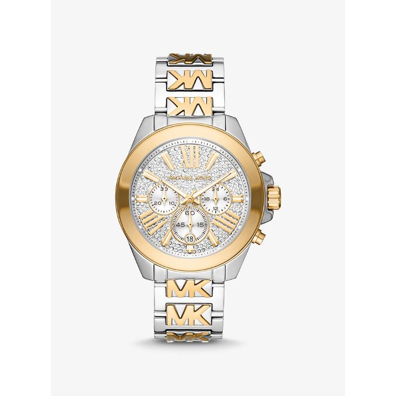Большие двусторонние часы Michael Kors Wren с паве MK6953 серебряный/золотой